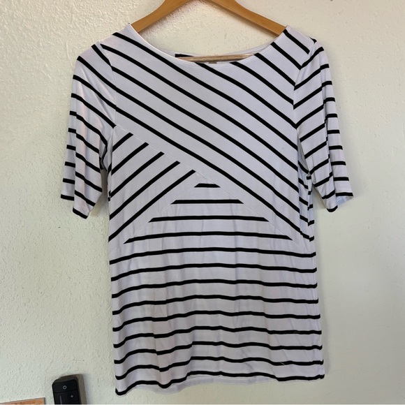 Talbots Black and White Geometric Stripe Tee - Picture 1 of 7